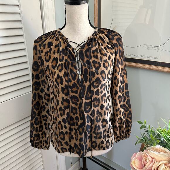 ALTUZARRA Womens Blouse 36 US Small Silk Leopard Print Lace Up Classic Luxury - Picture 1 of 12